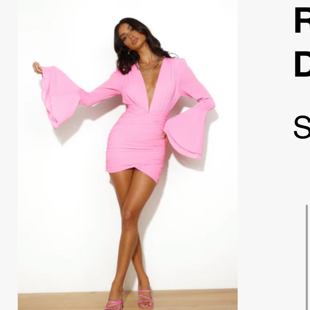 Hello Molly Pink Plunge Bell-Sleeve Mini Dress